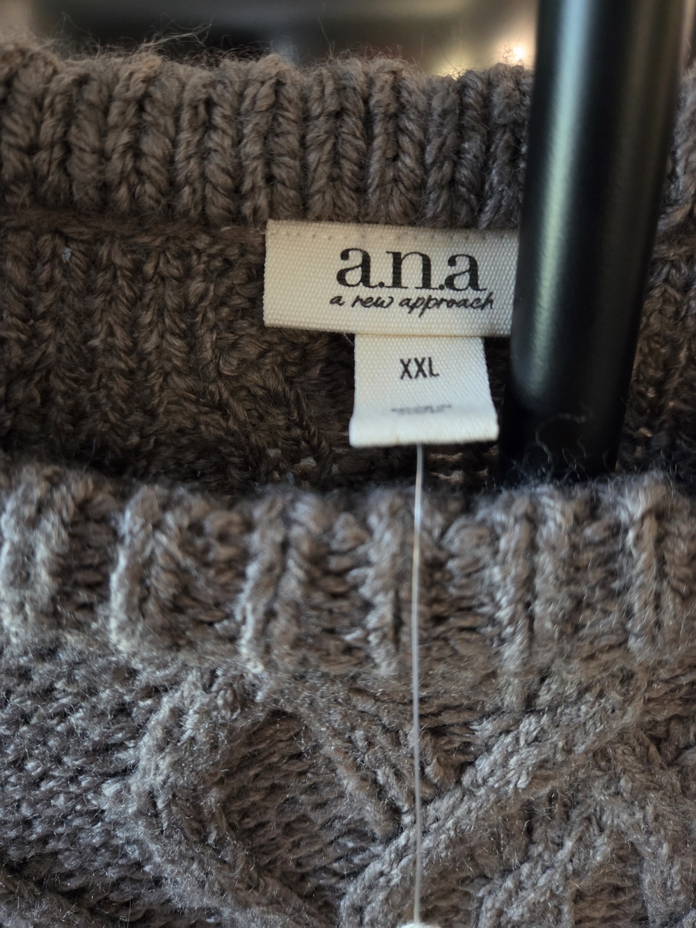 NWT a.n.a Taupe Fringe-Sleeve Cable Knit Crewneck Sweater - Picture 4 of 6